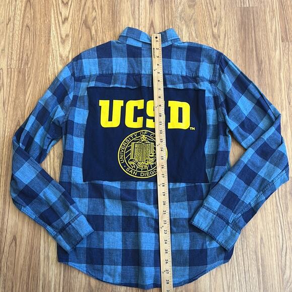 UCSD College Flannel Shirt upcycled one of a kind size Large - Picture 5 of 8